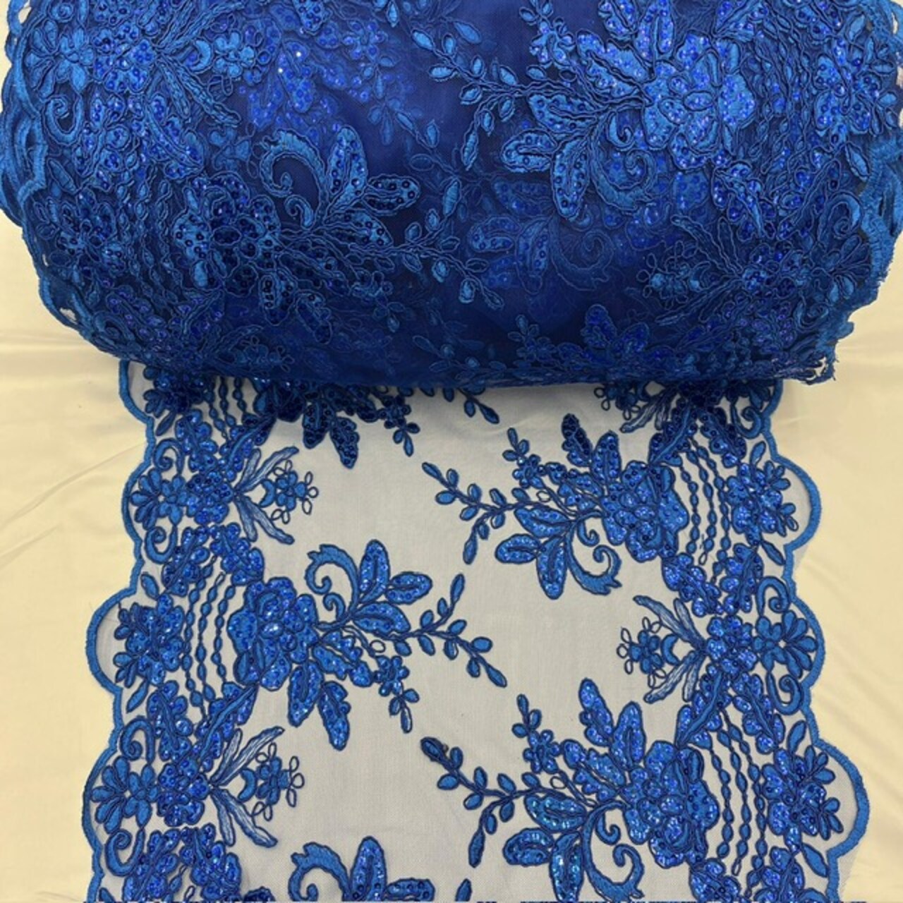 3 Yard Royal Blue Sequin Lace Fabric Embroidered Mesh for Evening Gowns Accessories 52" Width